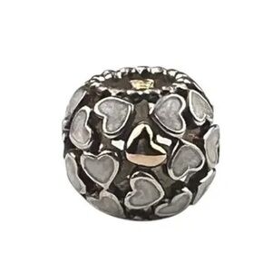 Pandora Abundance of Love White Enamel Heart Charm – Retired & Rare Two Tone